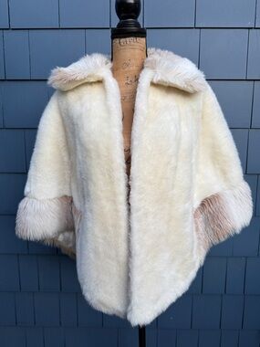 Vintage Cream Faux Fur Short Cape with Contrast Cuffs Juli de Roma